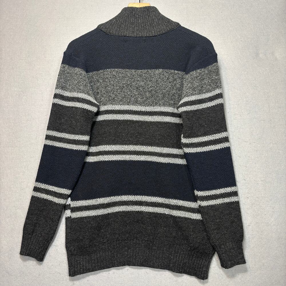 Bin Bin Mens Striped Colorblock 1/4 Zip Sweater XL Gray‎ Navy Retro Regency Warm - Picture 2 of 7